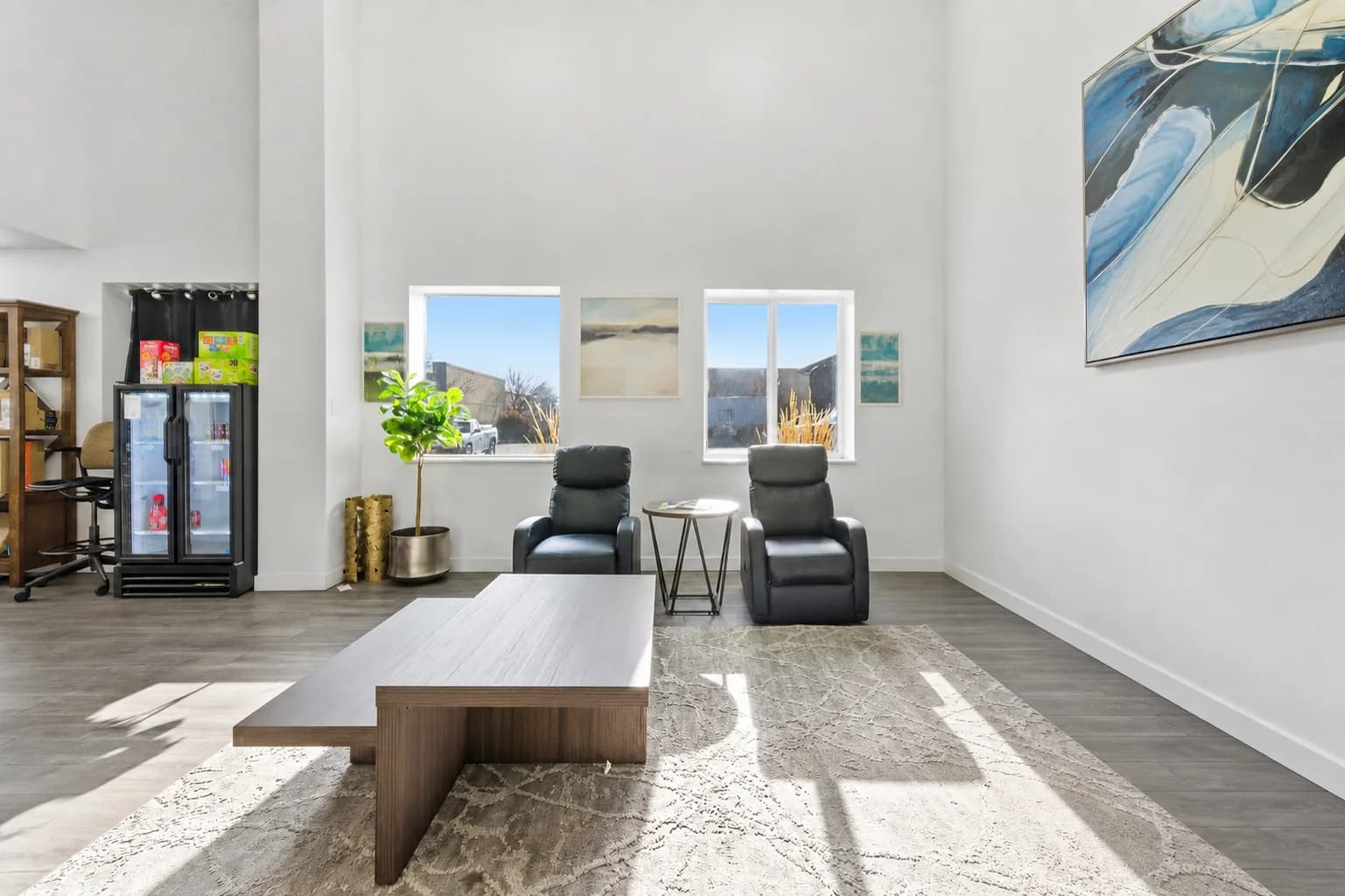 Bright coworking lounge inside The Anata Building